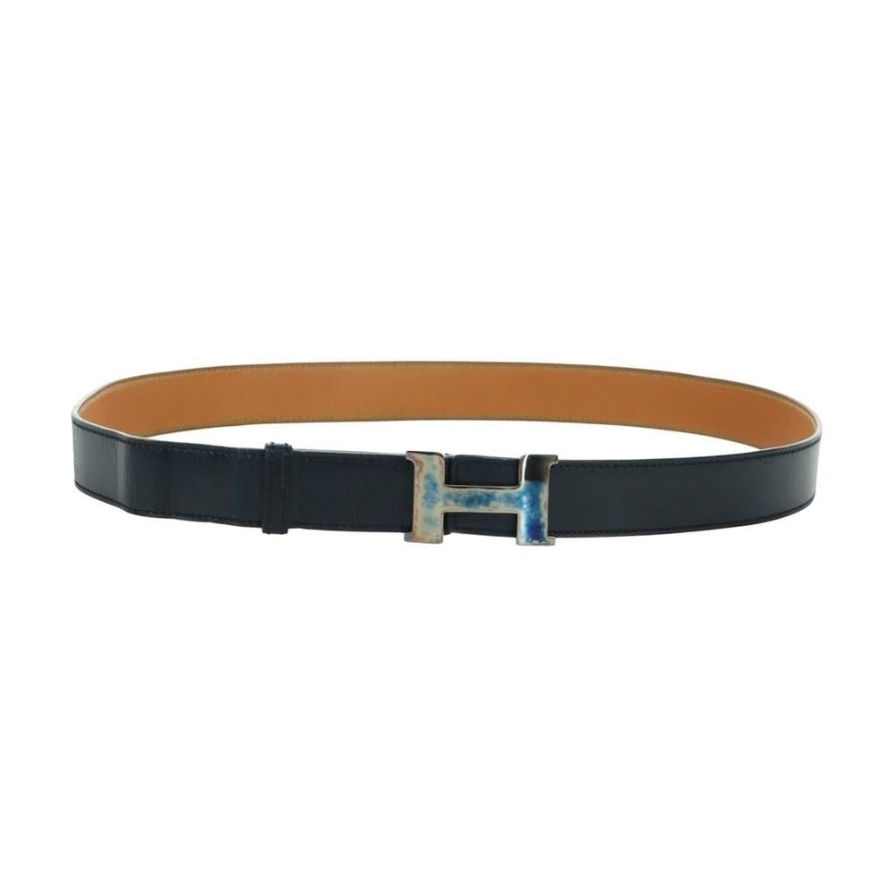 Hermes Leather Constance Belt Navy